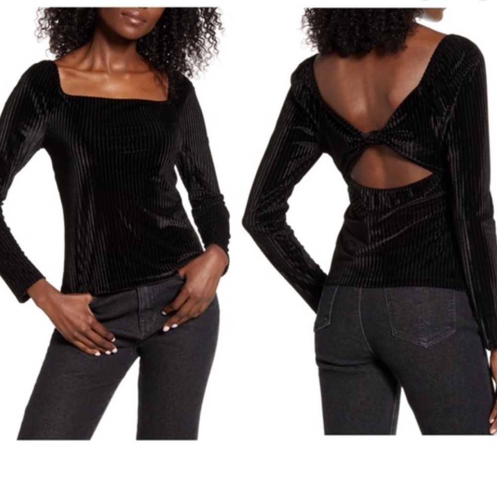 All In Favor Long Sleeve Ribbed black Velvet Top size XS
